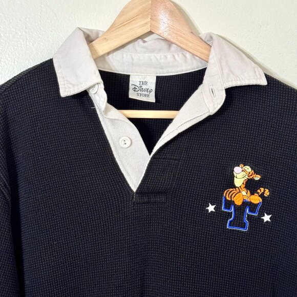 Vtg Disney Store Winnie the Pooh Tigger Waffle Henley Shirt Contrast Collar - Picture 3 of 16